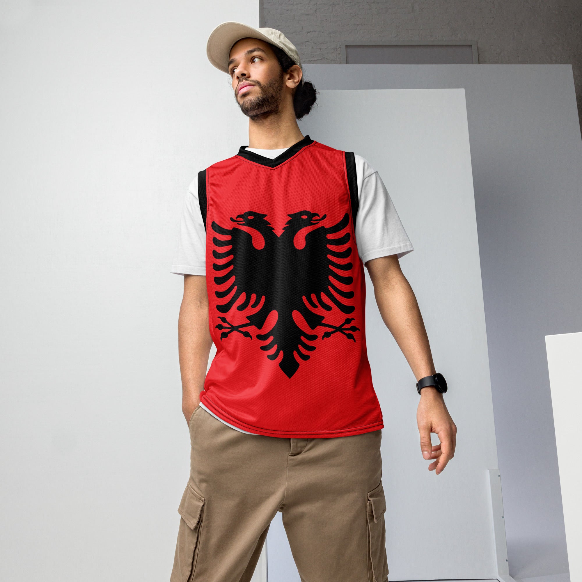 Albanian flag Recycled unisex basketball jersey