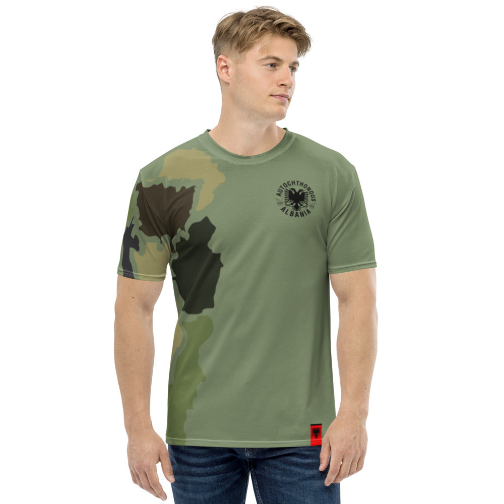 Autochthonous Albania map inspired camouflage t-shirt.
