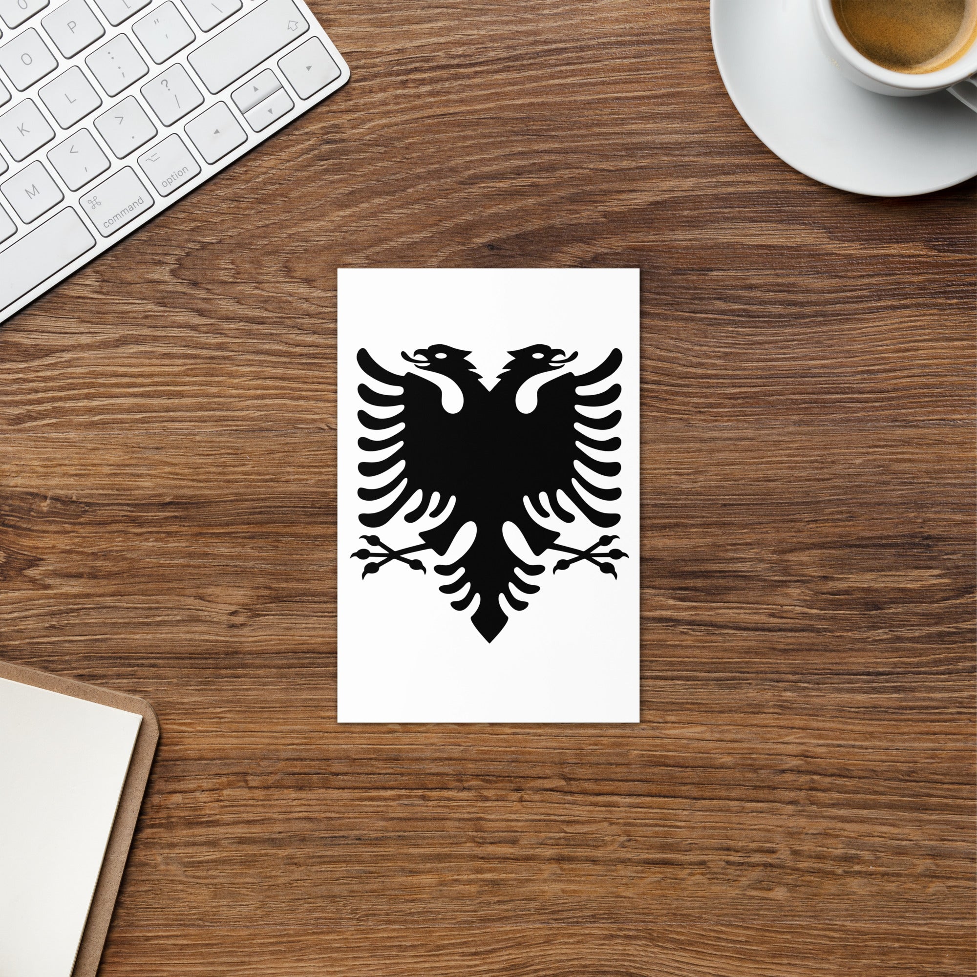 Greeting card with Albanian national symbols.