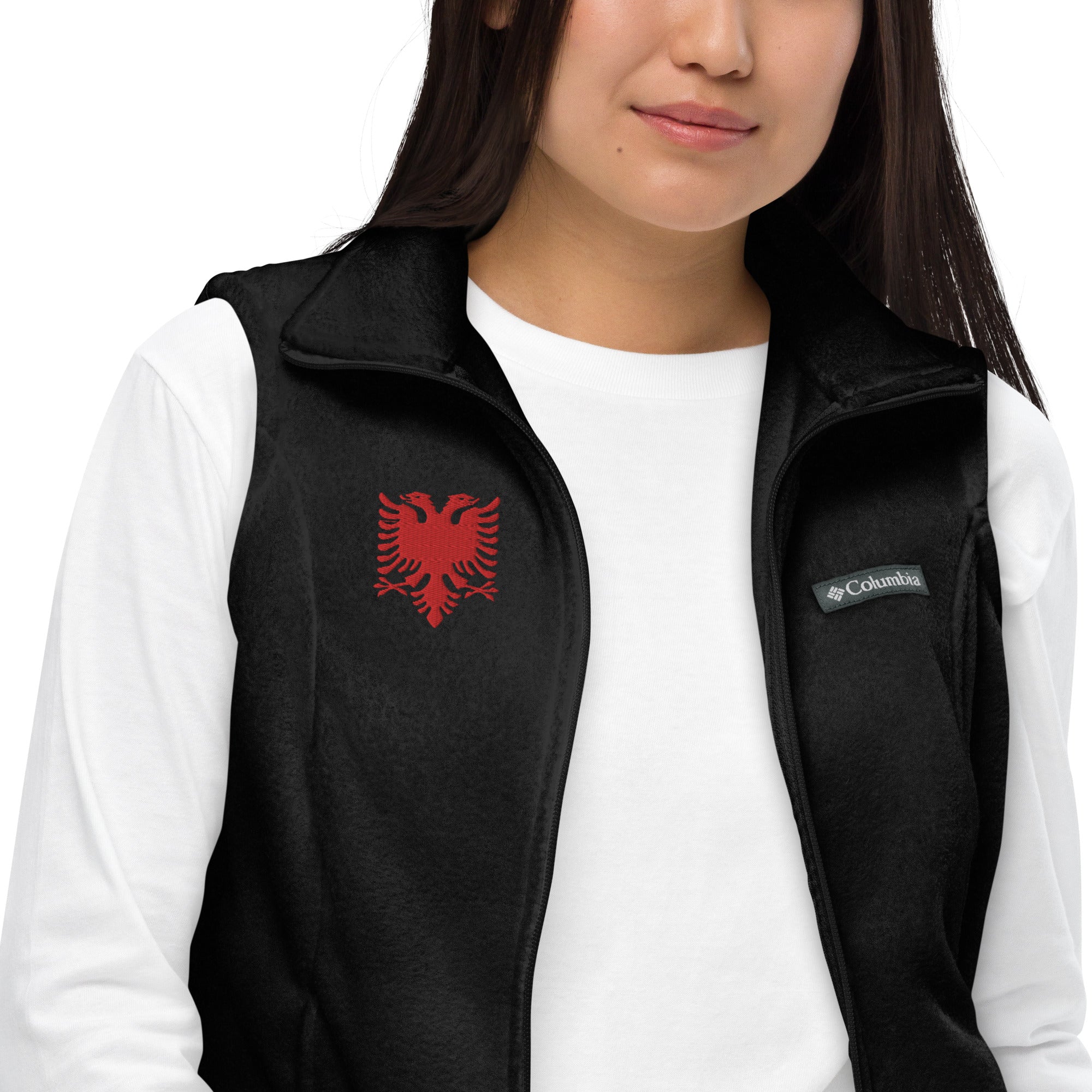 Women’s Columbia fleece vest | Albanian embroidered eagle
