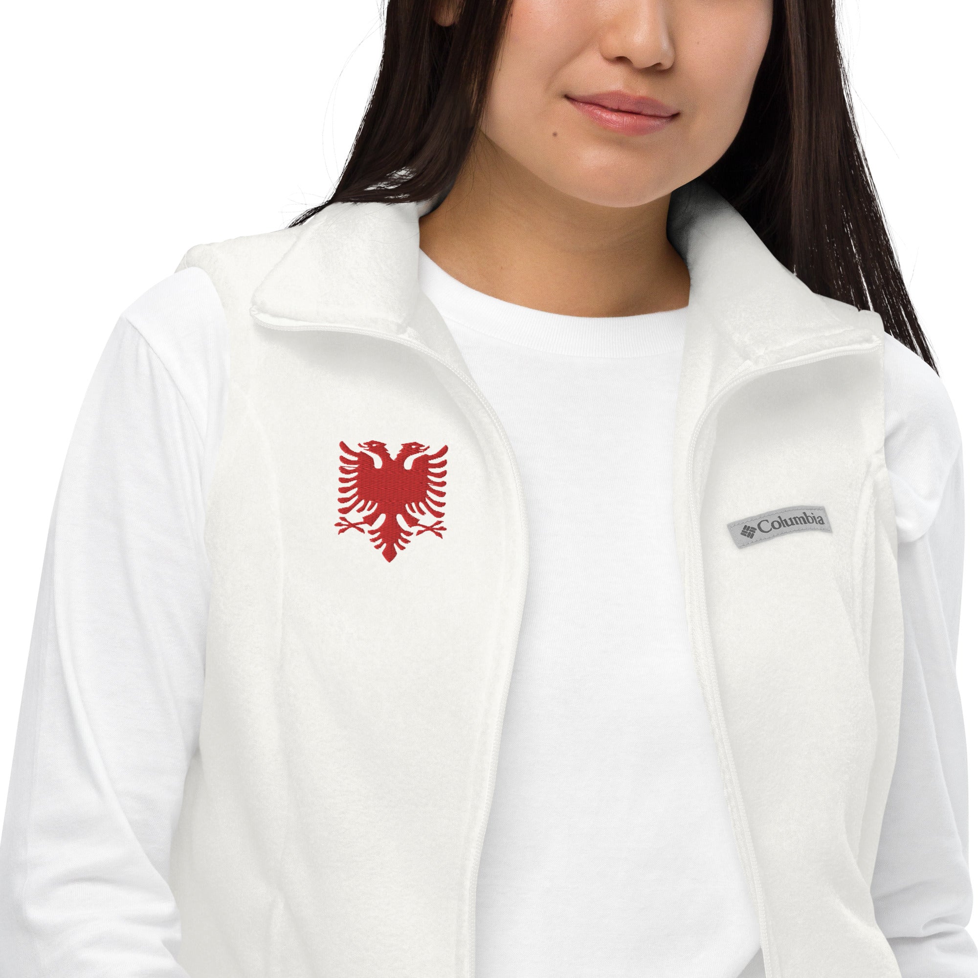 Women’s Columbia fleece vest | Albanian embroidered eagle